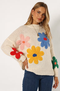 KNITWEAR @Alanna Flower Detail Knit Sweater - Cream