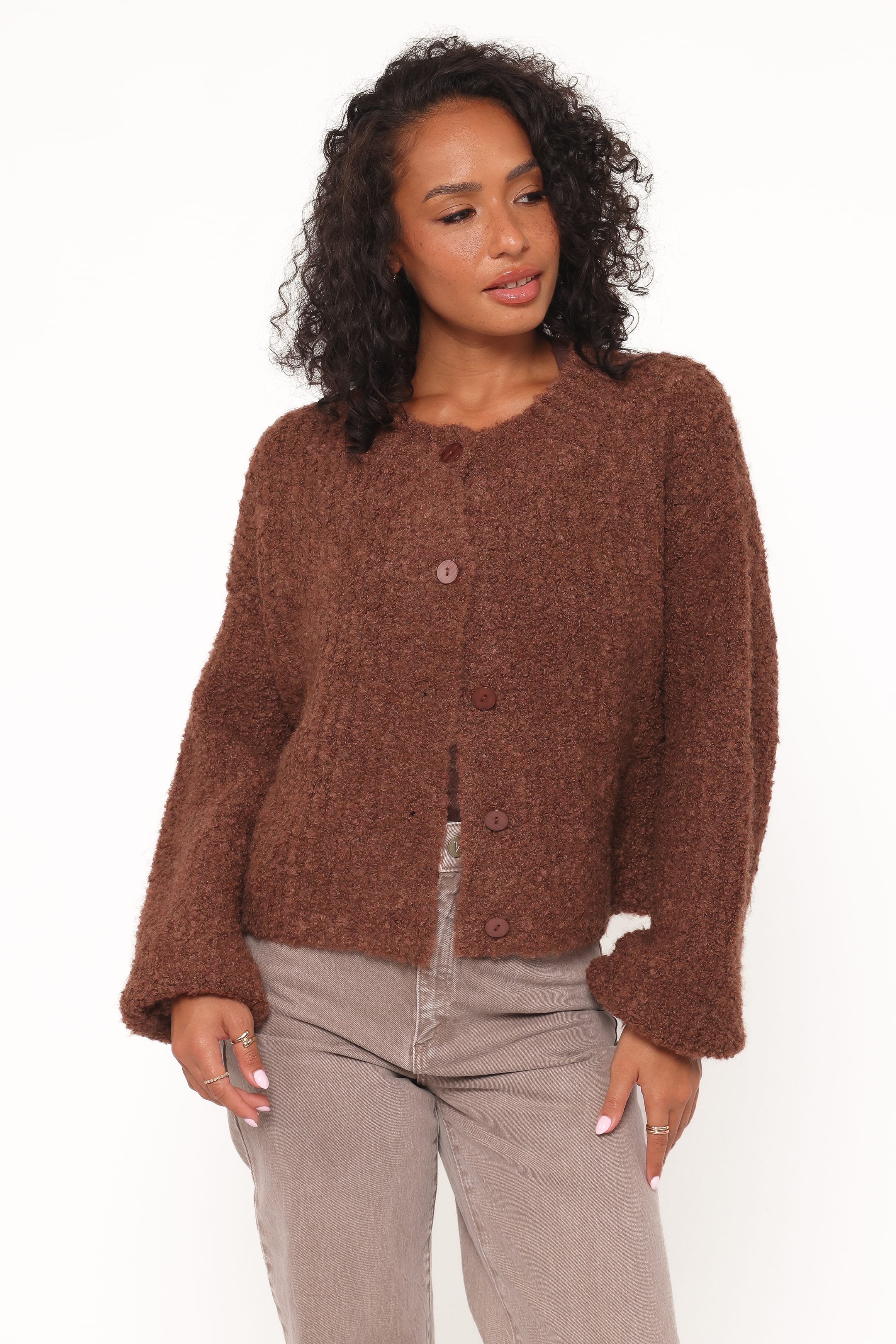 Nika Cable Knit Cardigan - Brown | Petal & Pup