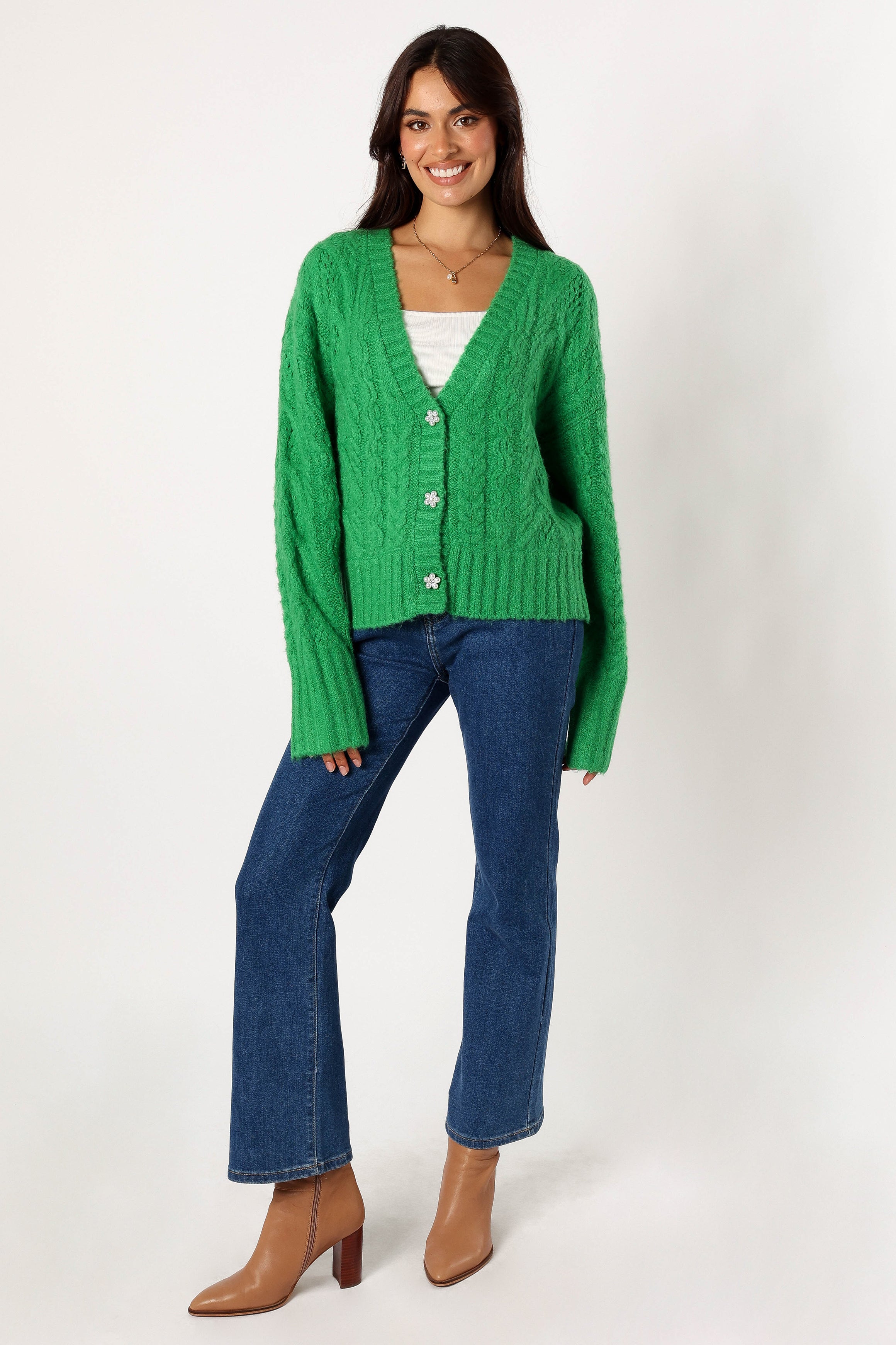 KNITWEAR @Alessandra Crystal Button Cardigan - Spearmint