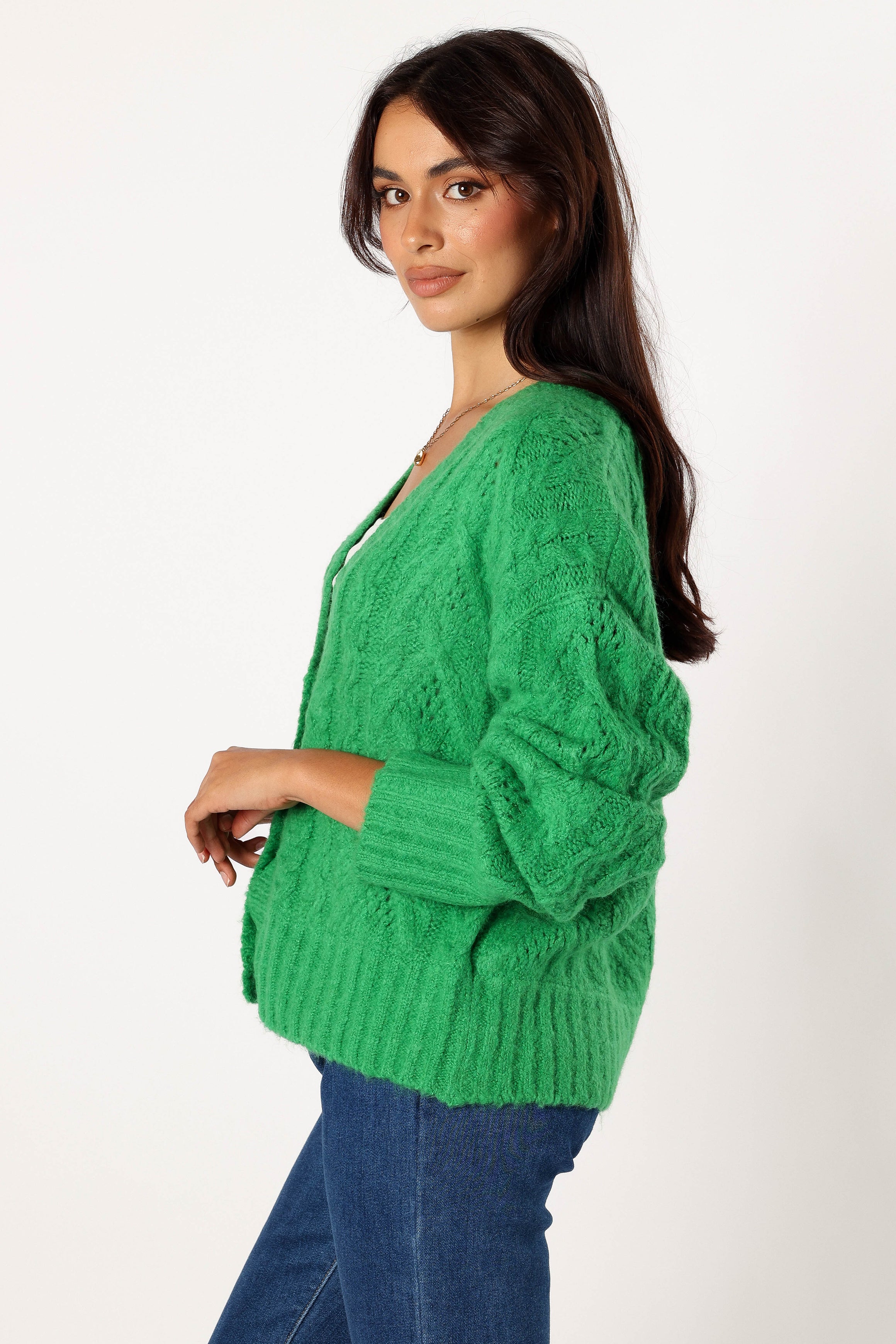 KNITWEAR @Alessandra Crystal Button Cardigan - Spearmint