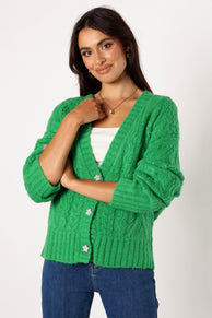 KNITWEAR @Alessandra Crystal Button Cardigan - Spearmint