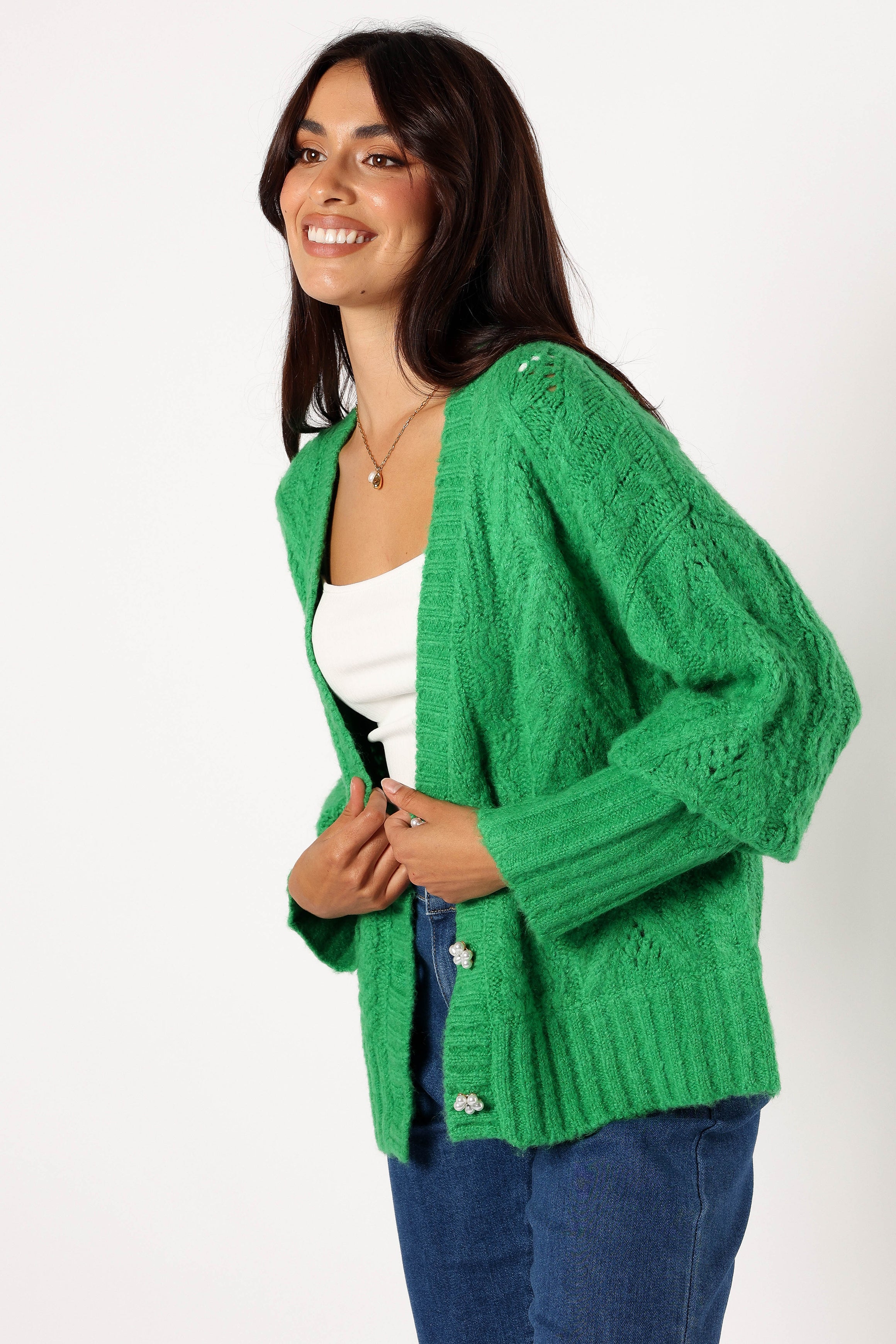 KNITWEAR @Alessandra Crystal Button Cardigan - Spearmint