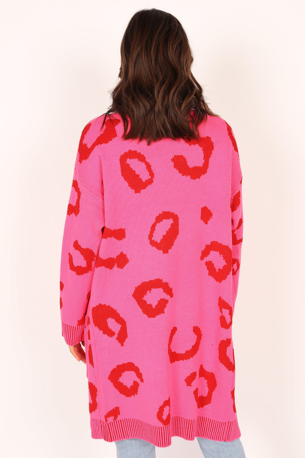KNITWEAR @Alianna Leopard Print Long Cardigan - Pink