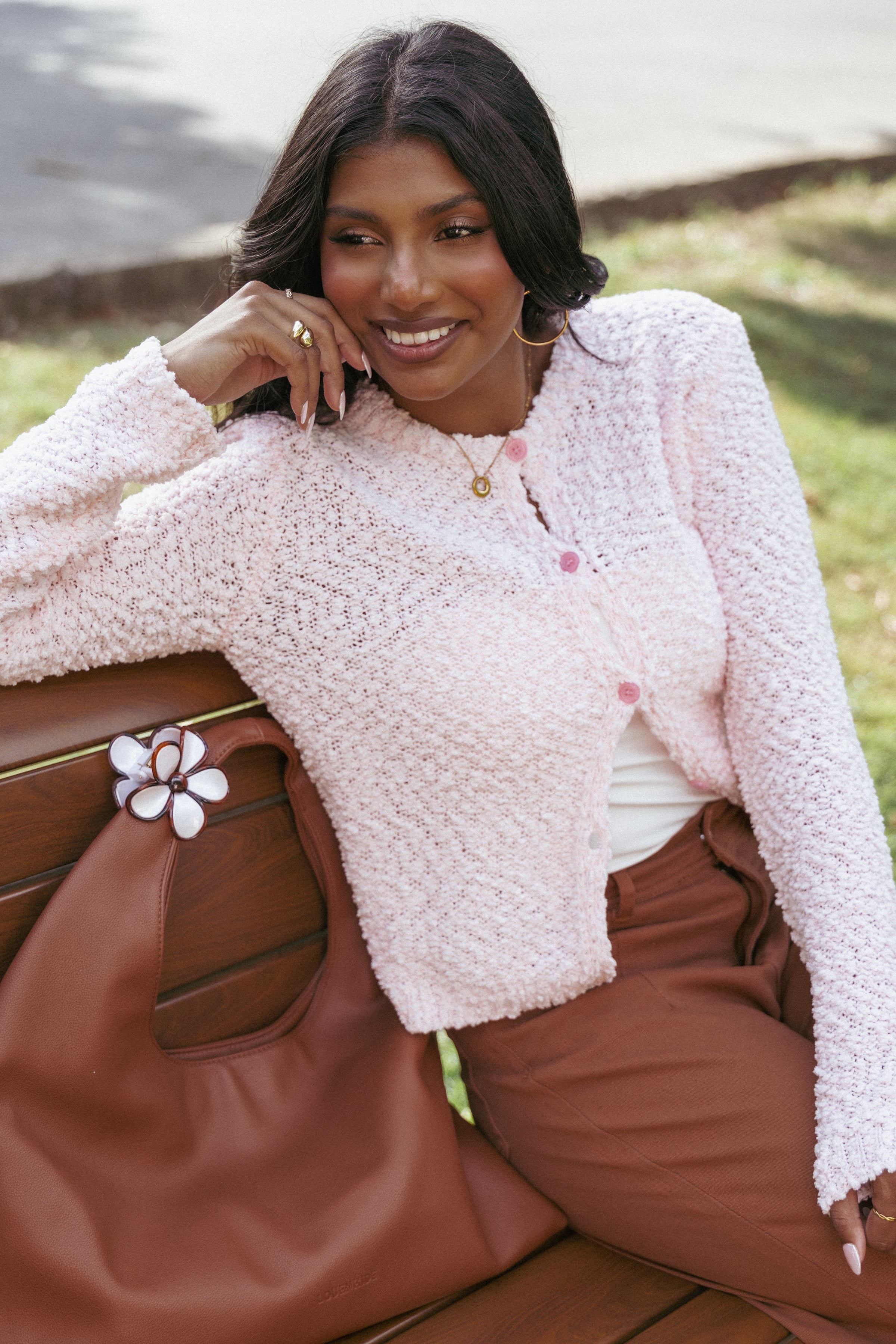 KNITWEAR Ally Texture Cardigan - Pink