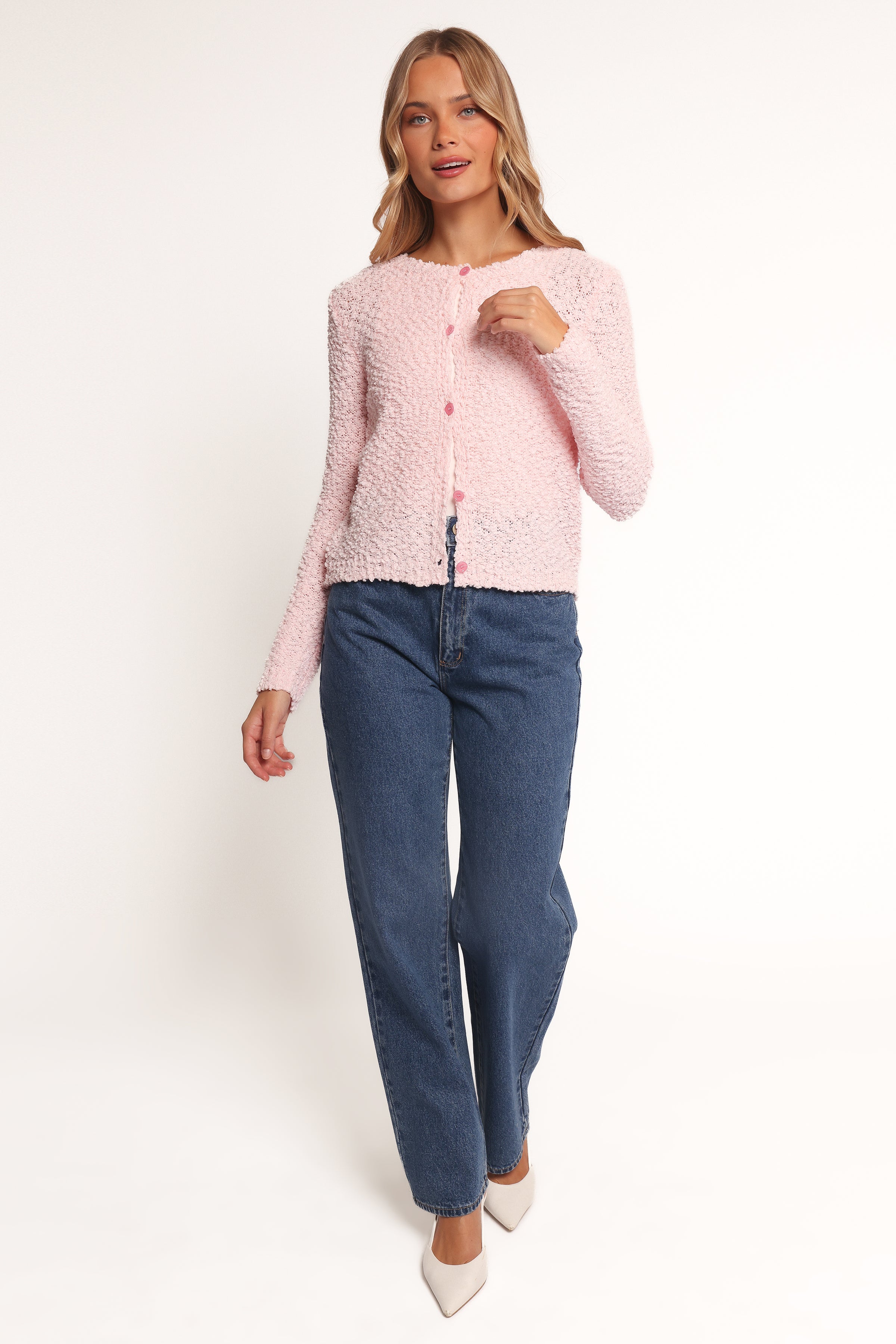 KNITWEAR Ally Texture Cardigan - Pink