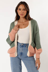 KNITWEAR @Alma Open Front Cardigan - Green
