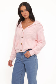 KNITWEAR Amelia Oversize Collar Button Cardigan - Pink