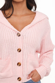 KNITWEAR Amelia Oversize Collar Button Cardigan - Pink