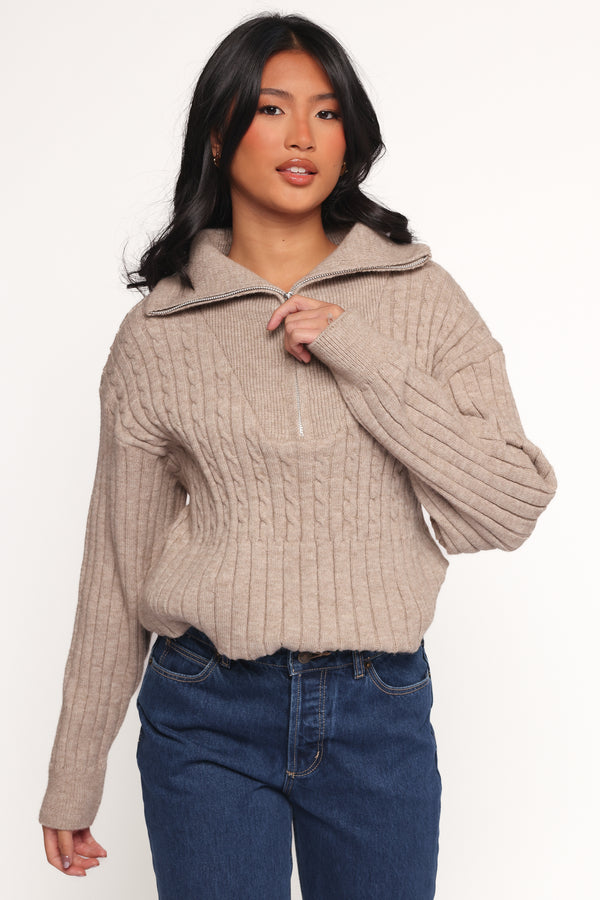 KNITWEAR Anais Quarter Zip Knit Sweater - Beige