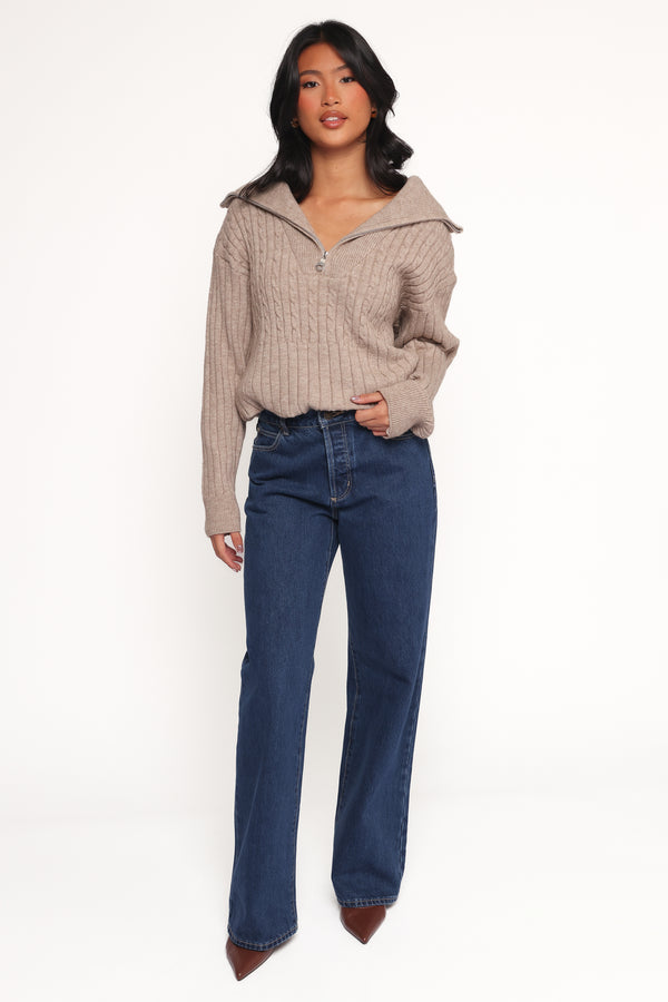 KNITWEAR Anais Quarter Zip Knit Sweater - Beige