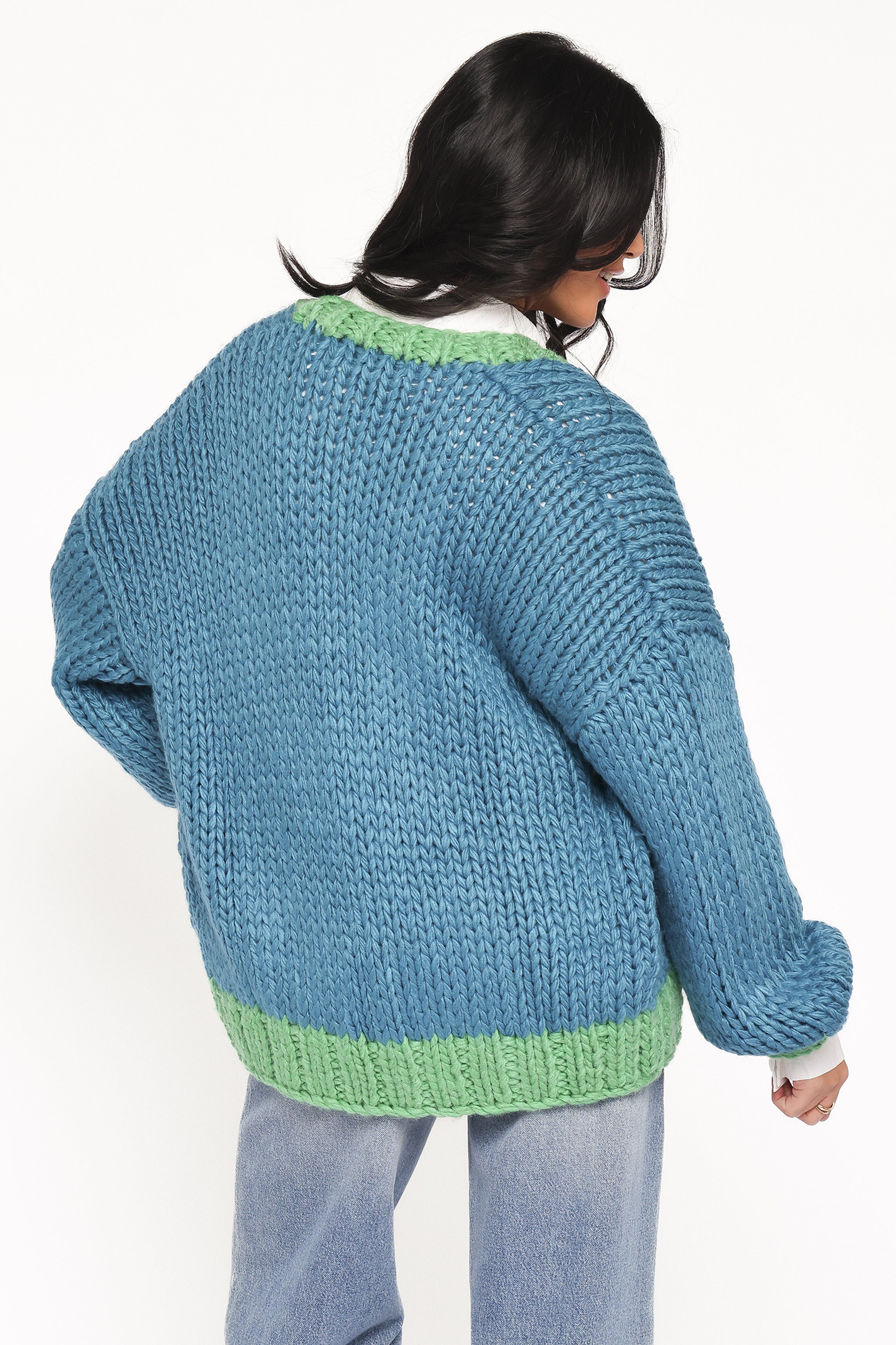 KNITWEAR Anige Contrast Trim Cardigan - Blue/Green