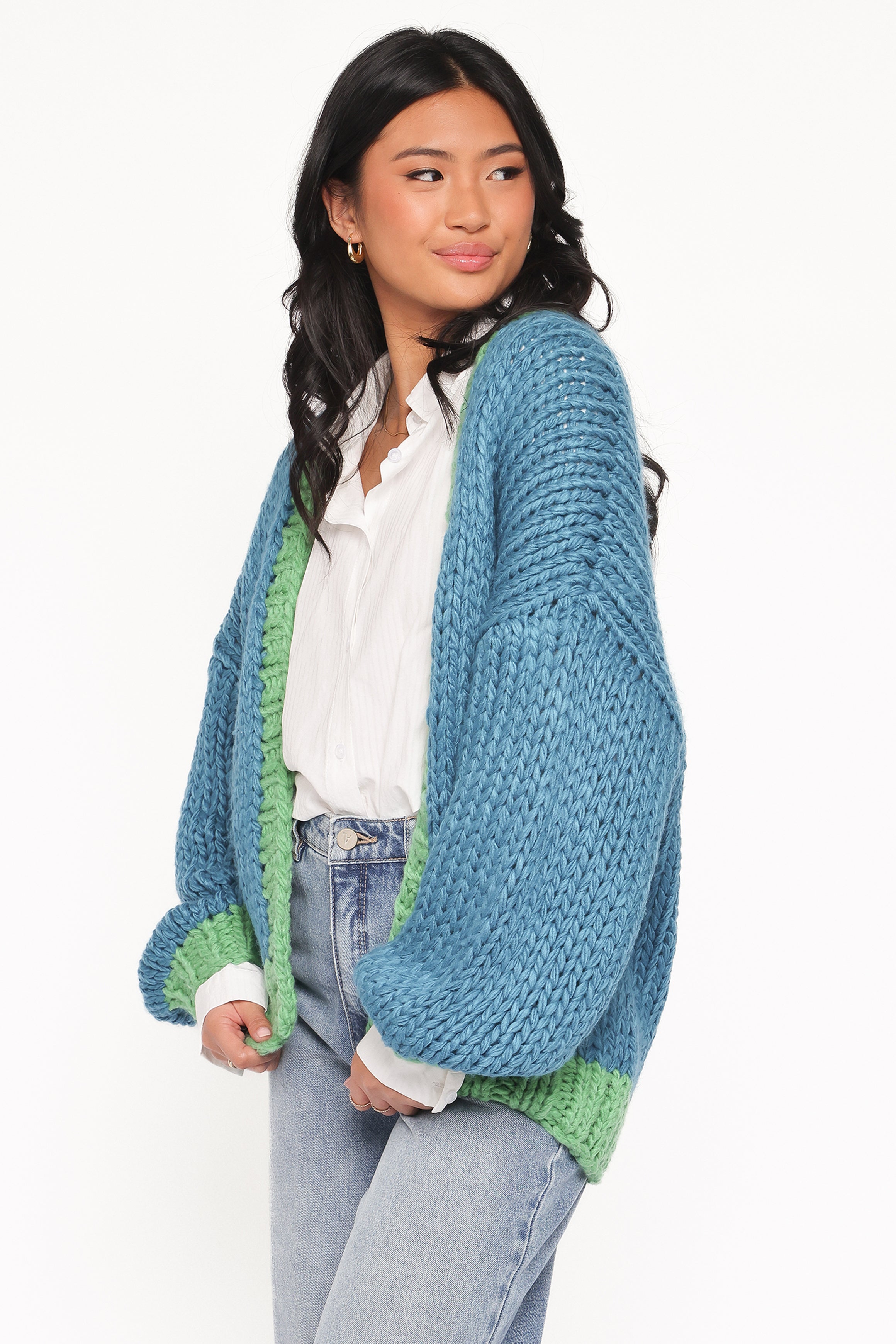 KNITWEAR Anige Contrast Trim Cardigan - Blue/Green