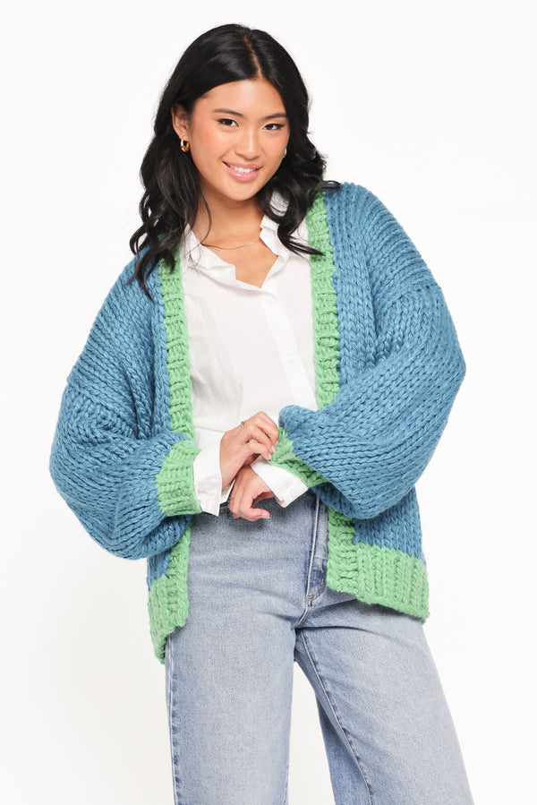 KNITWEAR Anige Contrast Trim Cardigan - Blue/Green