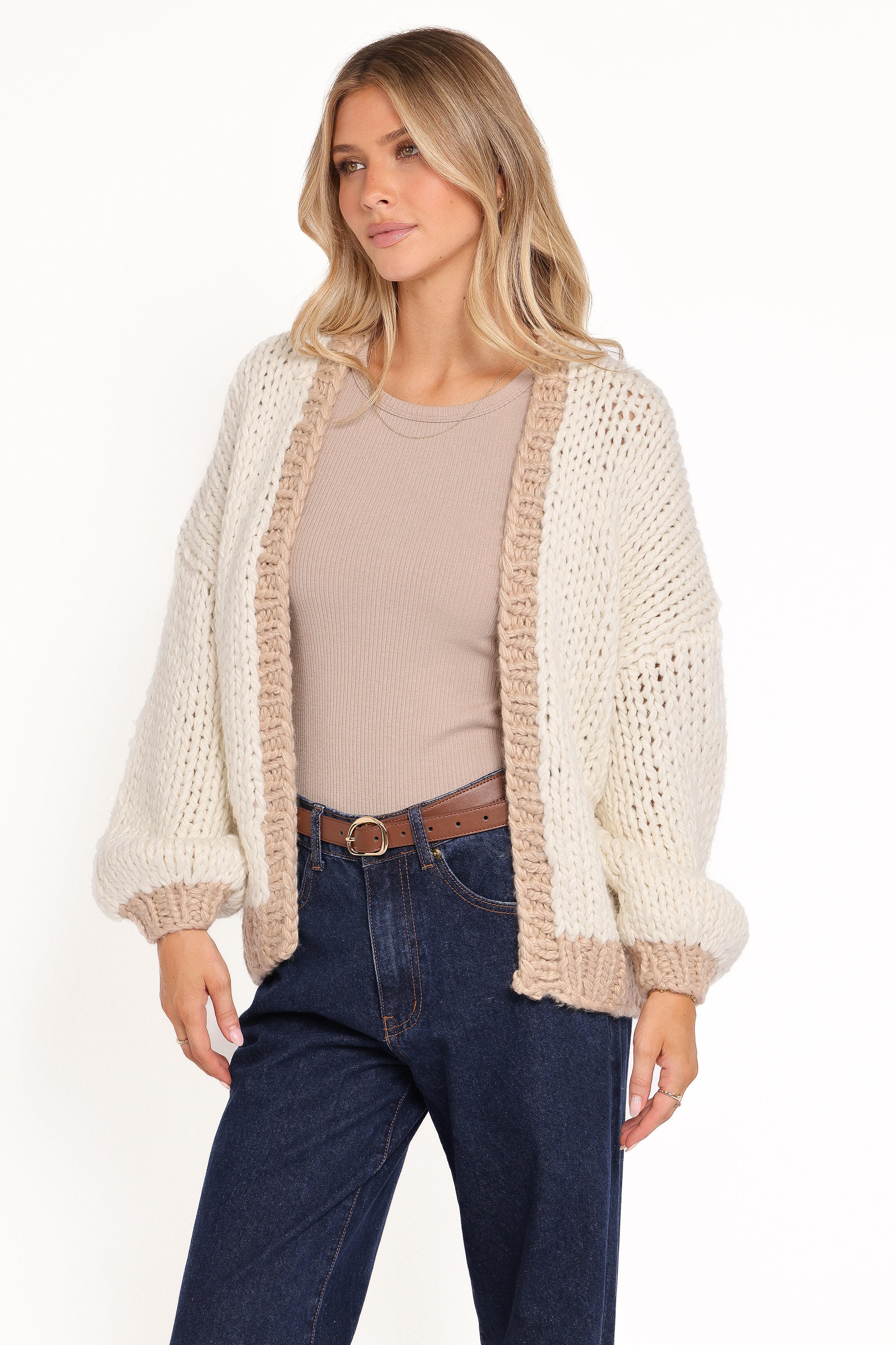 KNITWEAR Anige Contrast Trim Cardigan - Cream