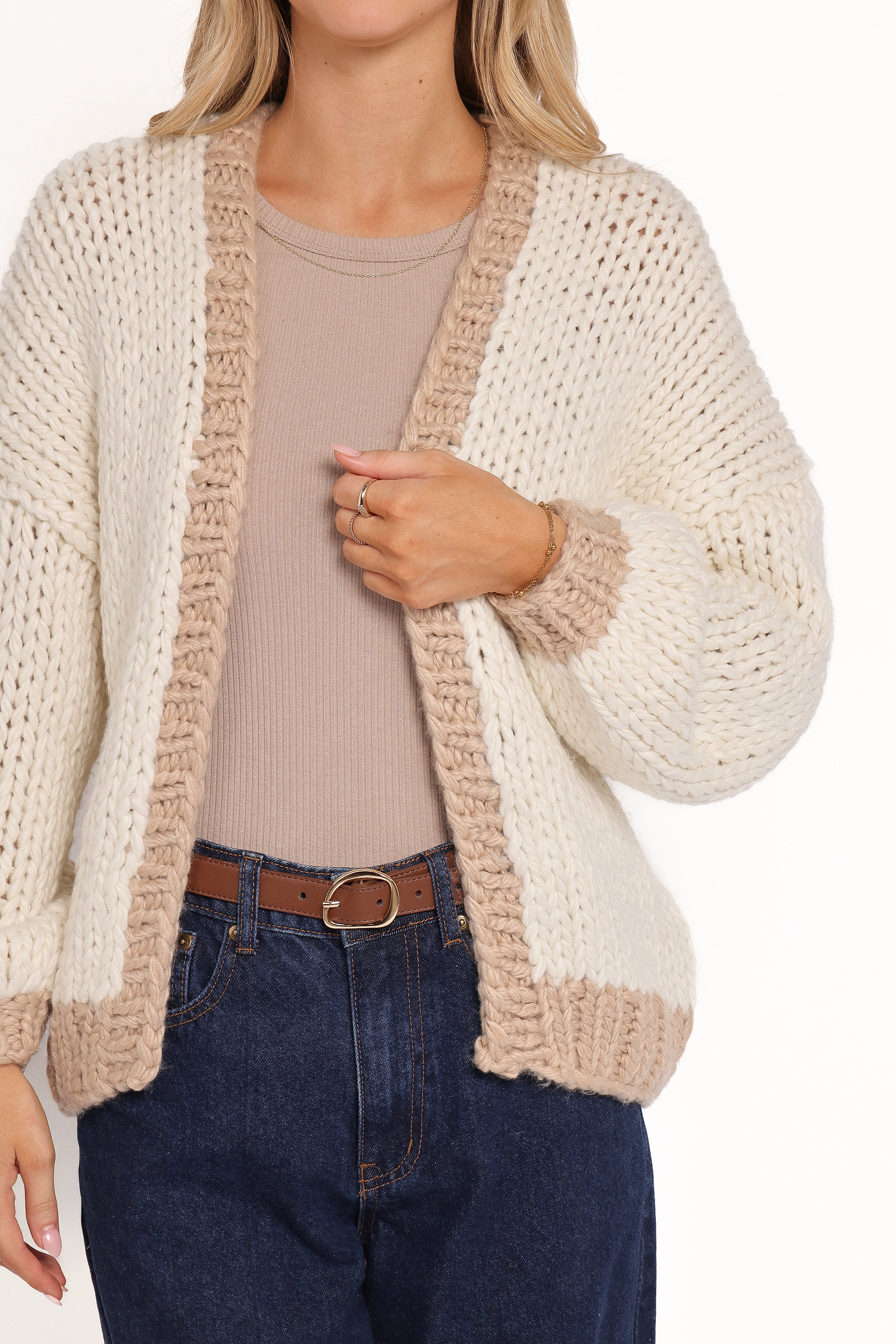 KNITWEAR Anige Contrast Trim Cardigan - Cream