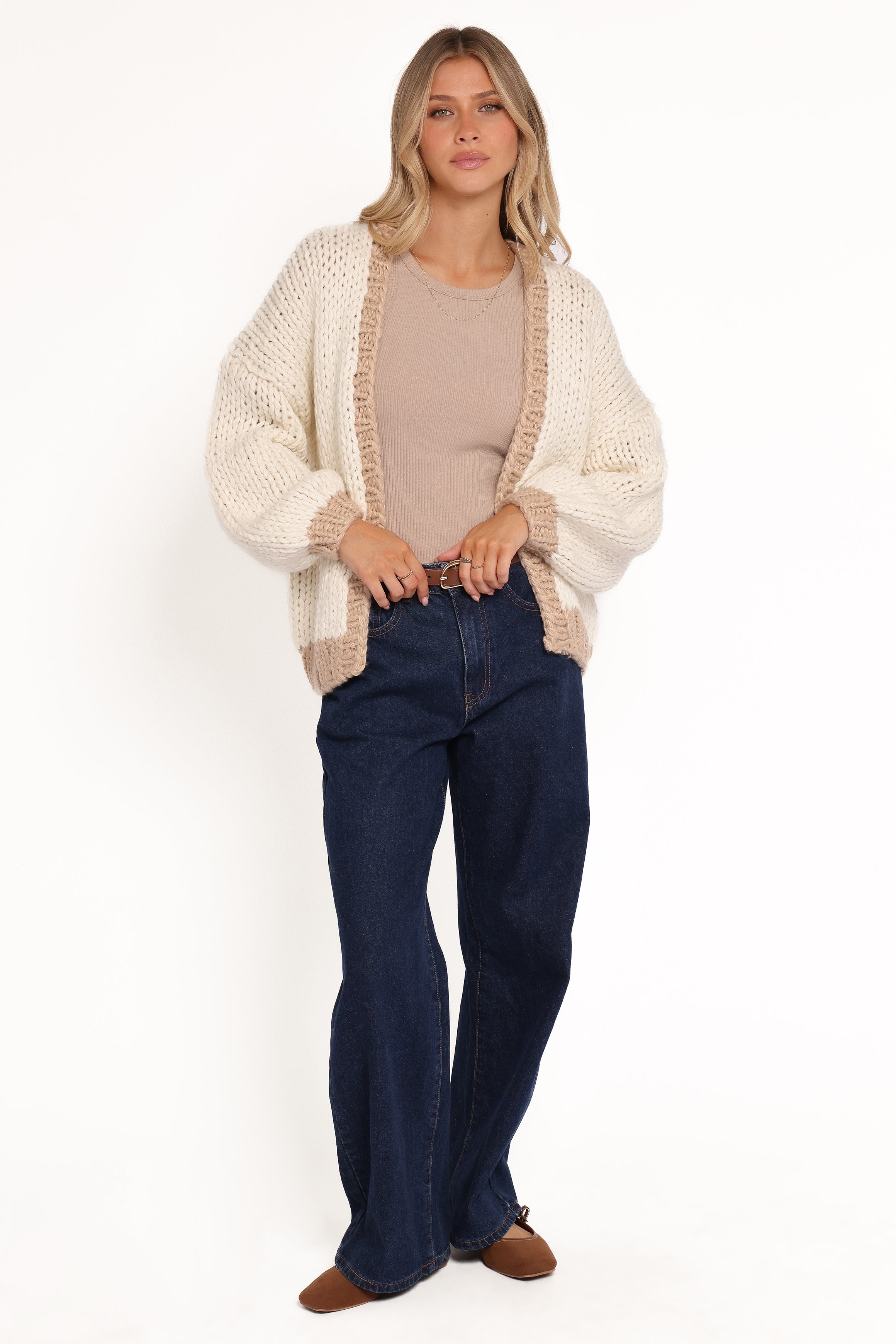 KNITWEAR Anige Contrast Trim Cardigan - Cream