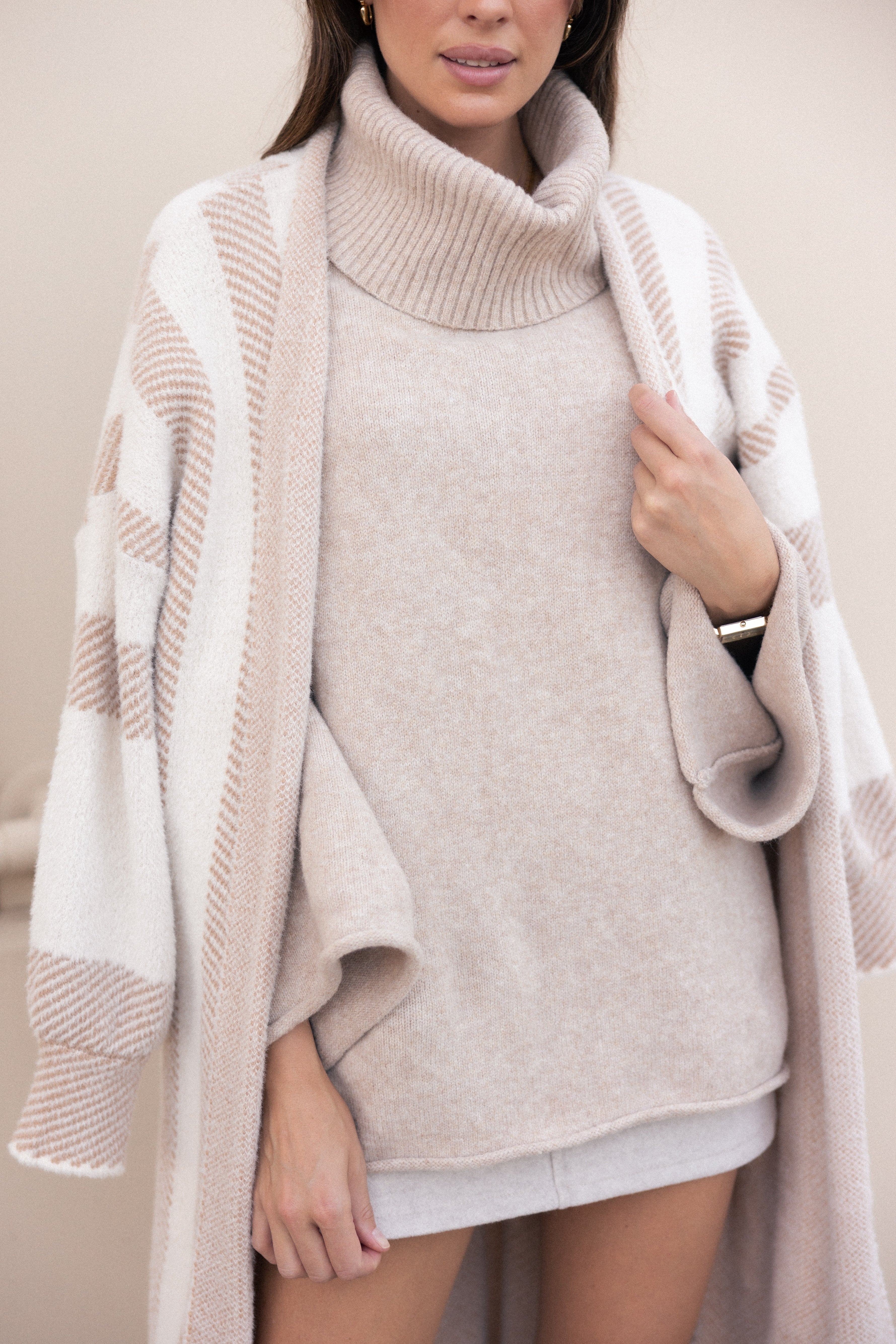 Anita Stripe Long Cardigan Beige - Main Image