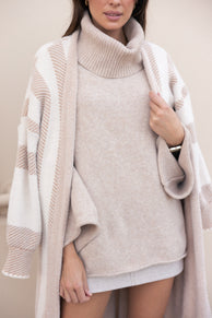 KNITWEAR @Anita Stripe Long Cardigan - Beige