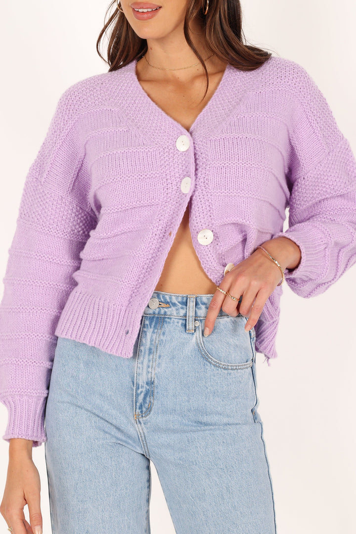 Annie Button Front Cardigan Lilac Petal & Pup