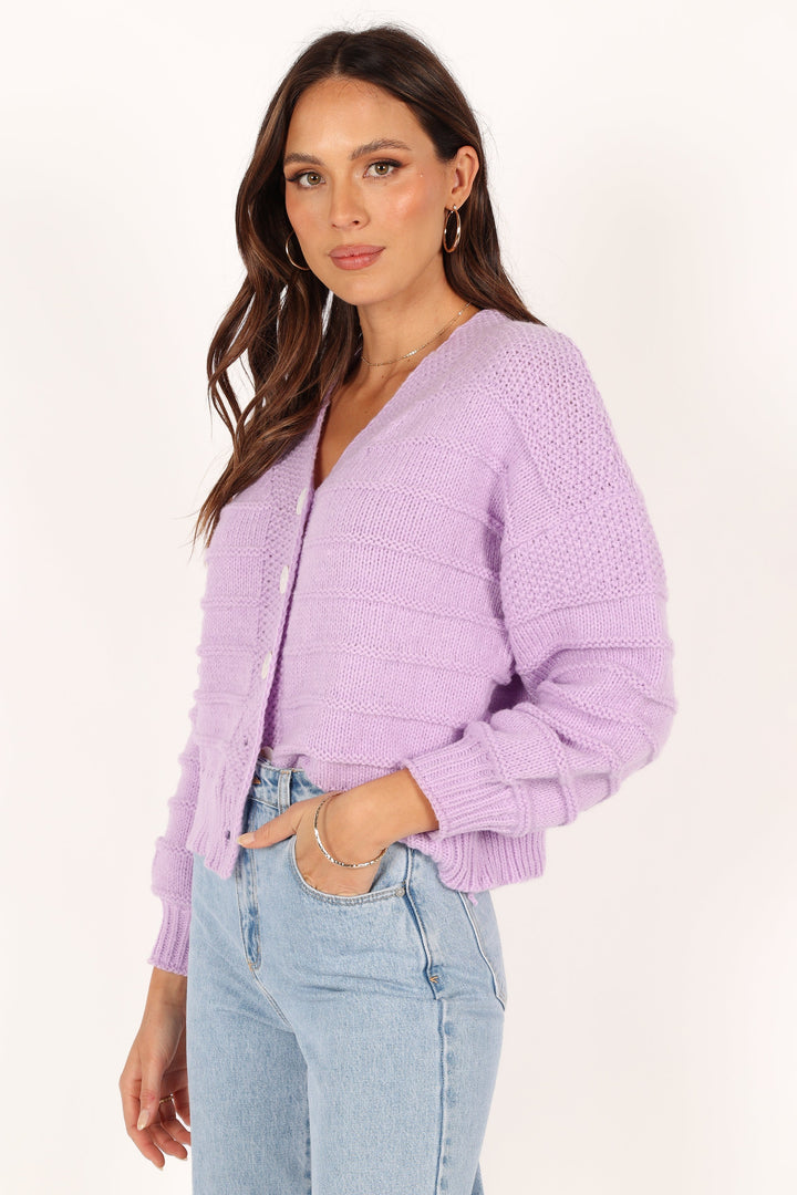 Annie Button Front Cardigan Lilac Petal & Pup