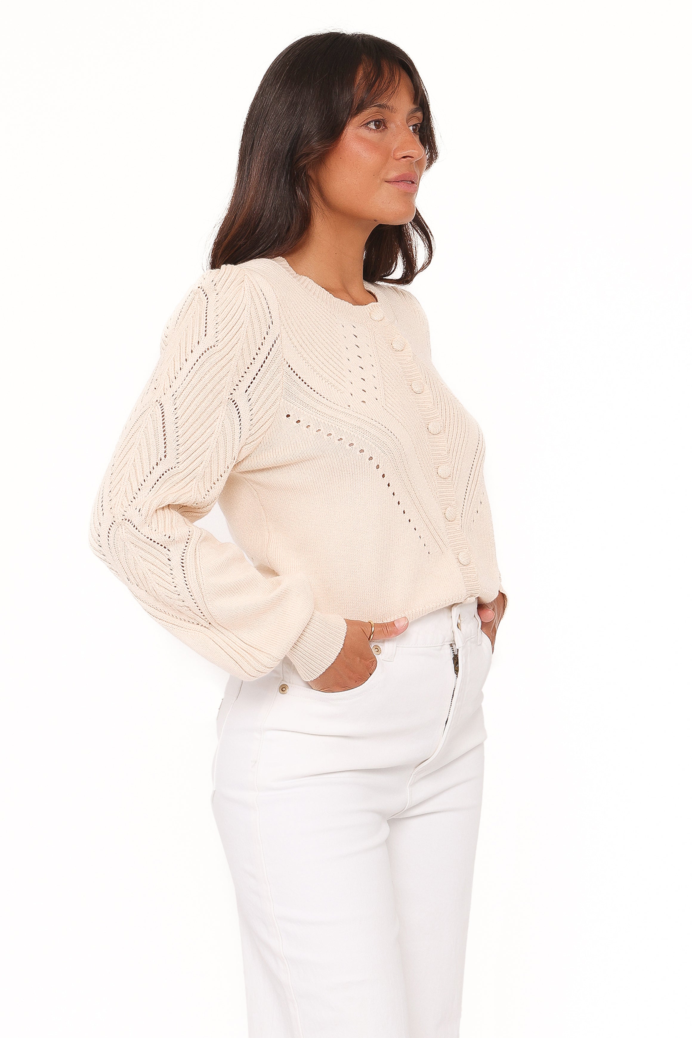 KNITWEAR Annika Puff Sleeve Cardigan - Cream
