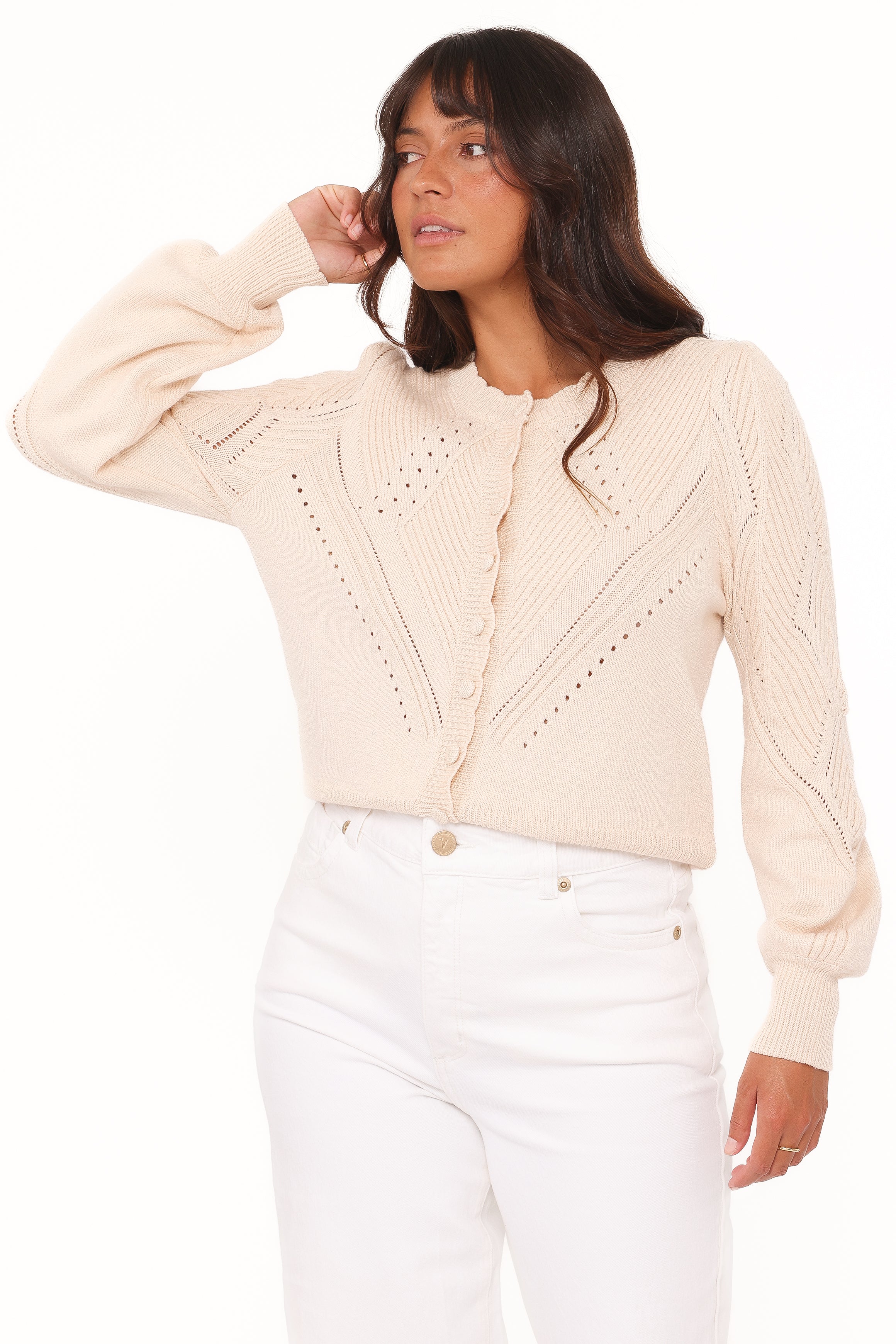 KNITWEAR Annika Puff Sleeve Cardigan - Cream