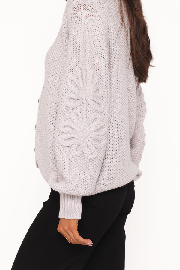 KNITWEAR Arcadia Floral Cardigan - Light Grey