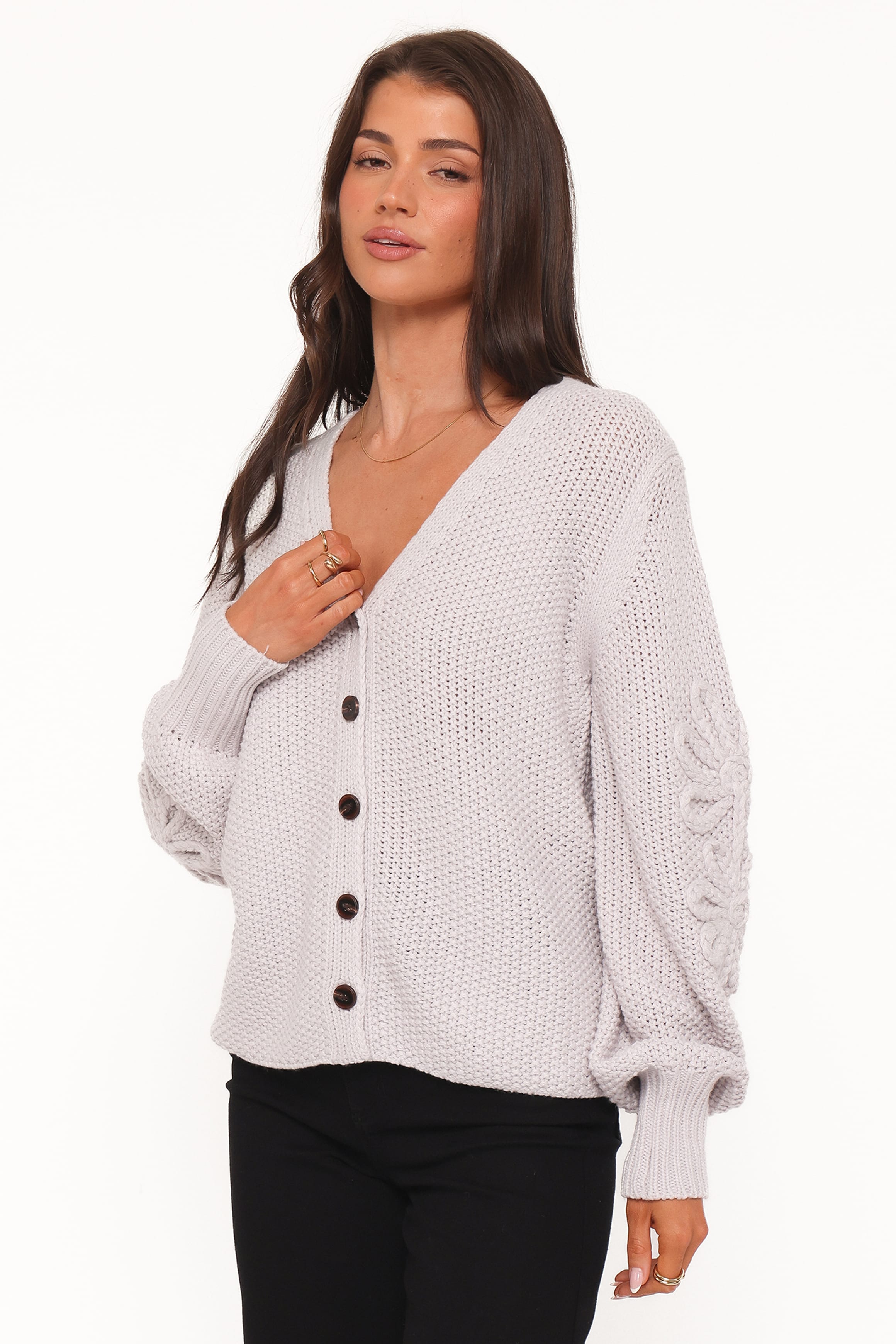KNITWEAR Arcadia Floral Cardigan - Light Grey