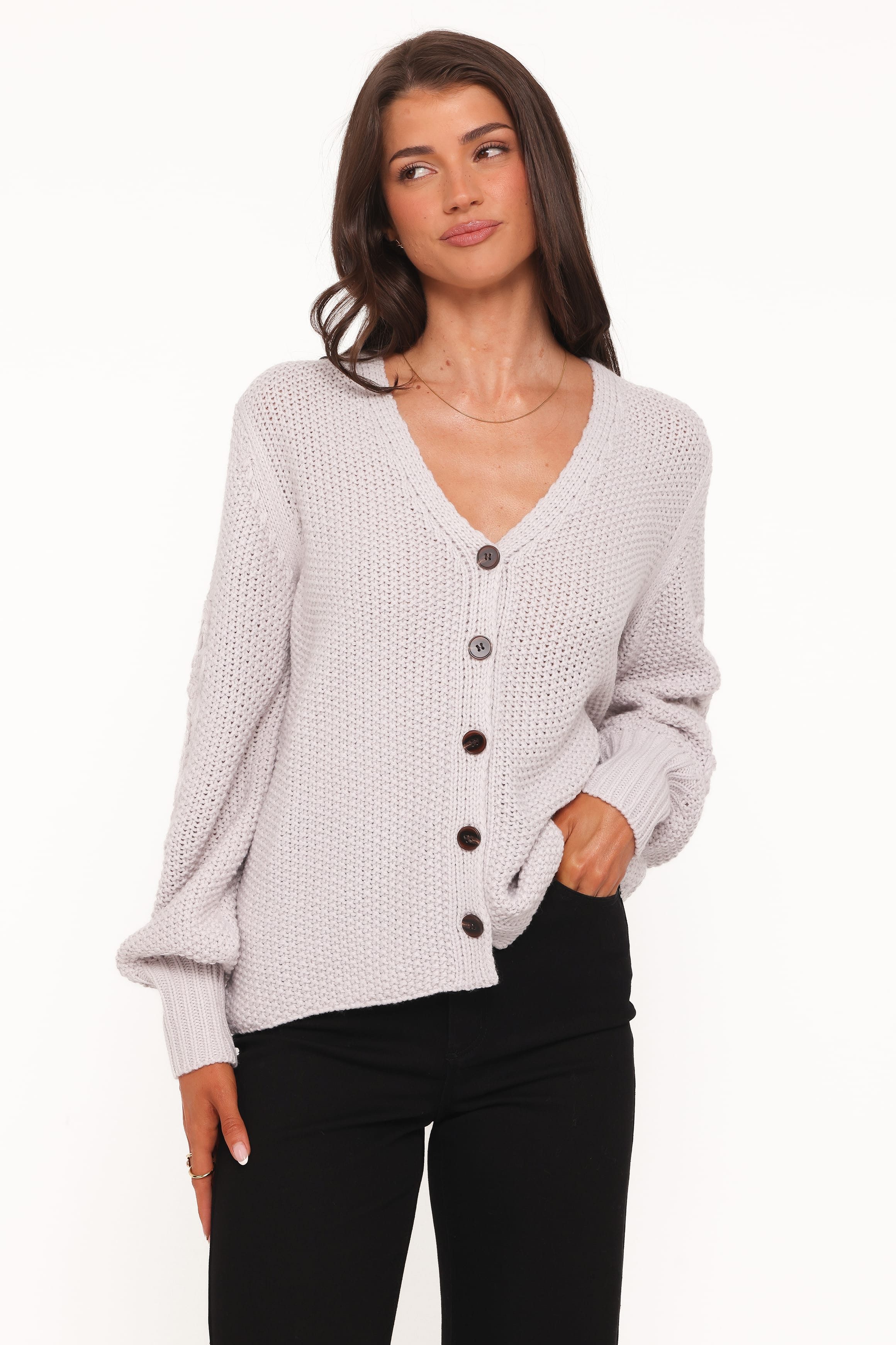 KNITWEAR Arcadia Floral Cardigan - Light Grey