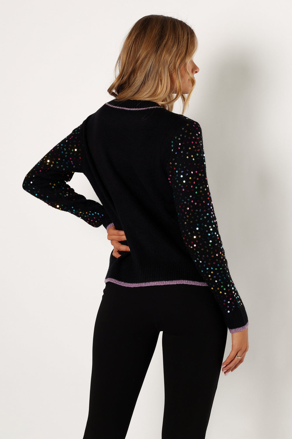 KNITWEAR @Ariella Sequin Embellished Knit Sweater - Black