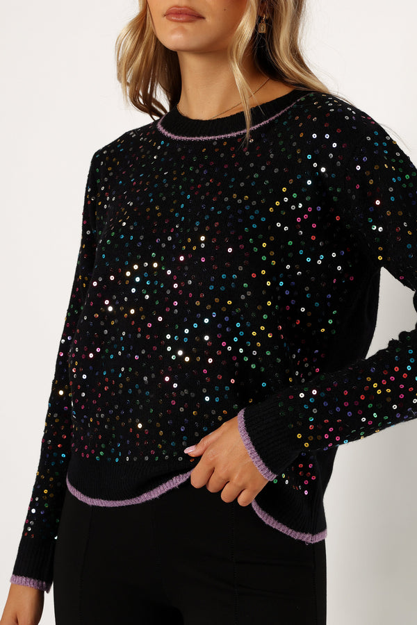 KNITWEAR @Ariella Sequin Embellished Knit Sweater - Black