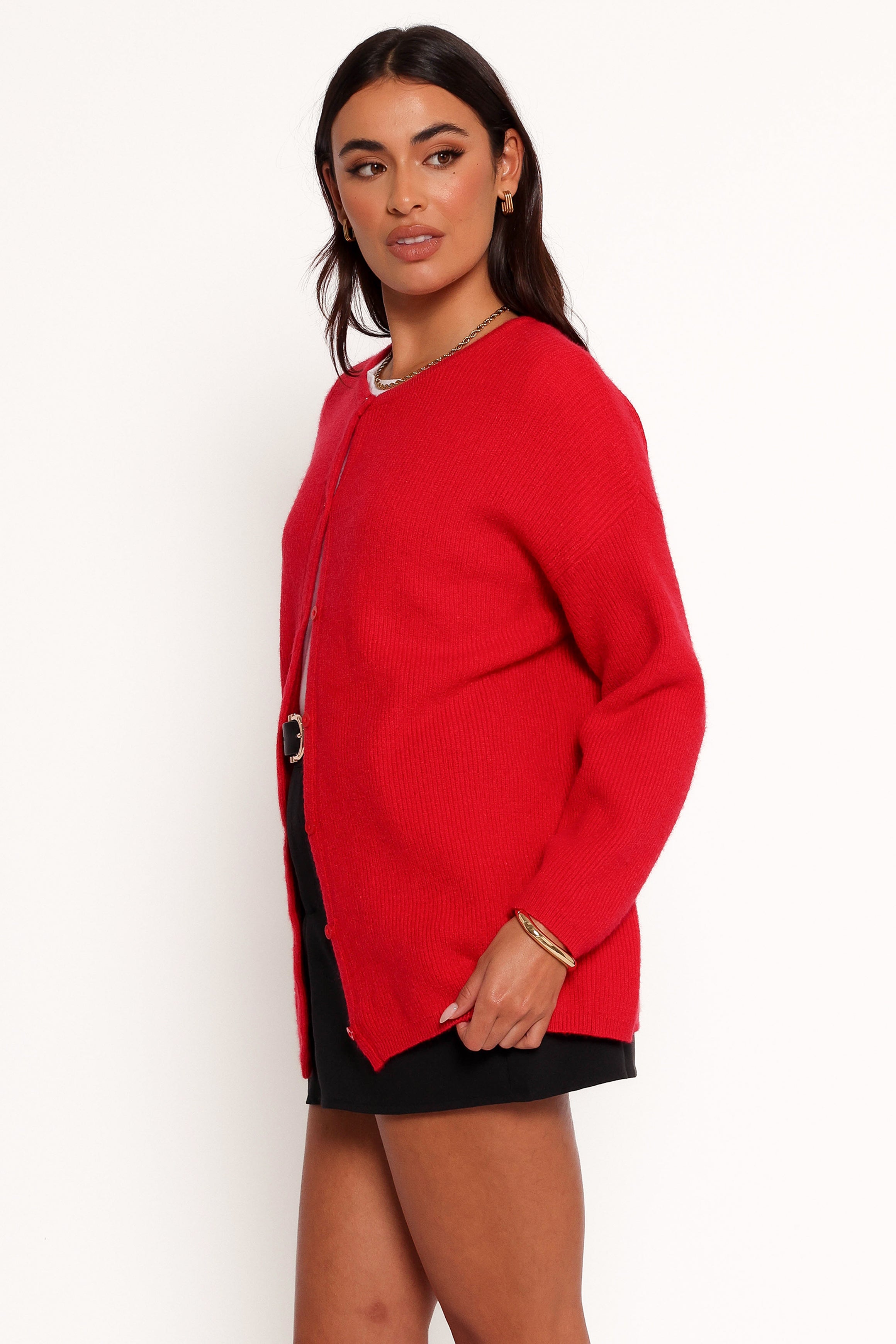 KNITWEAR Astor Classic Button Up Cardigan - Red