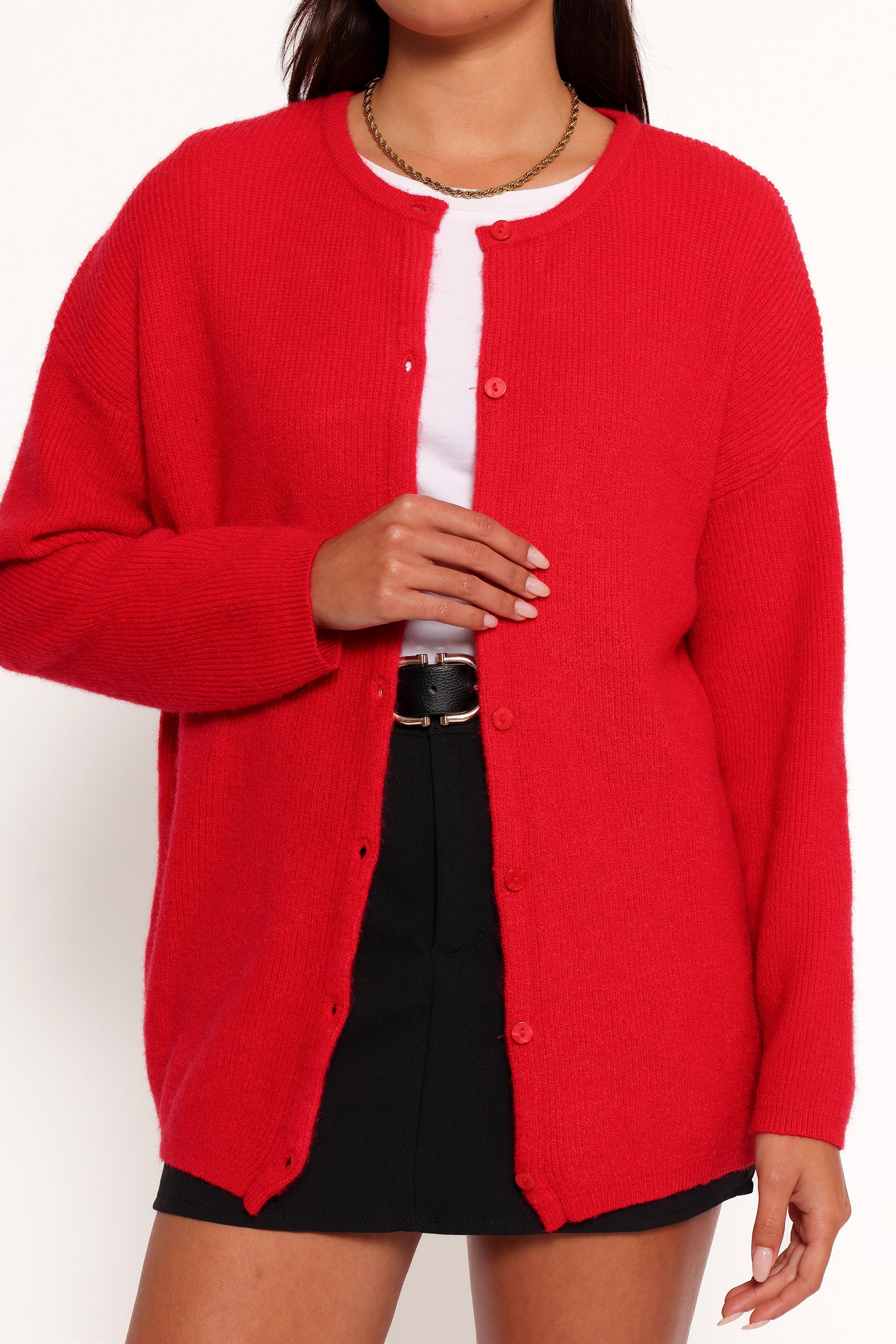 KNITWEAR Astor Classic Button Up Cardigan - Red
