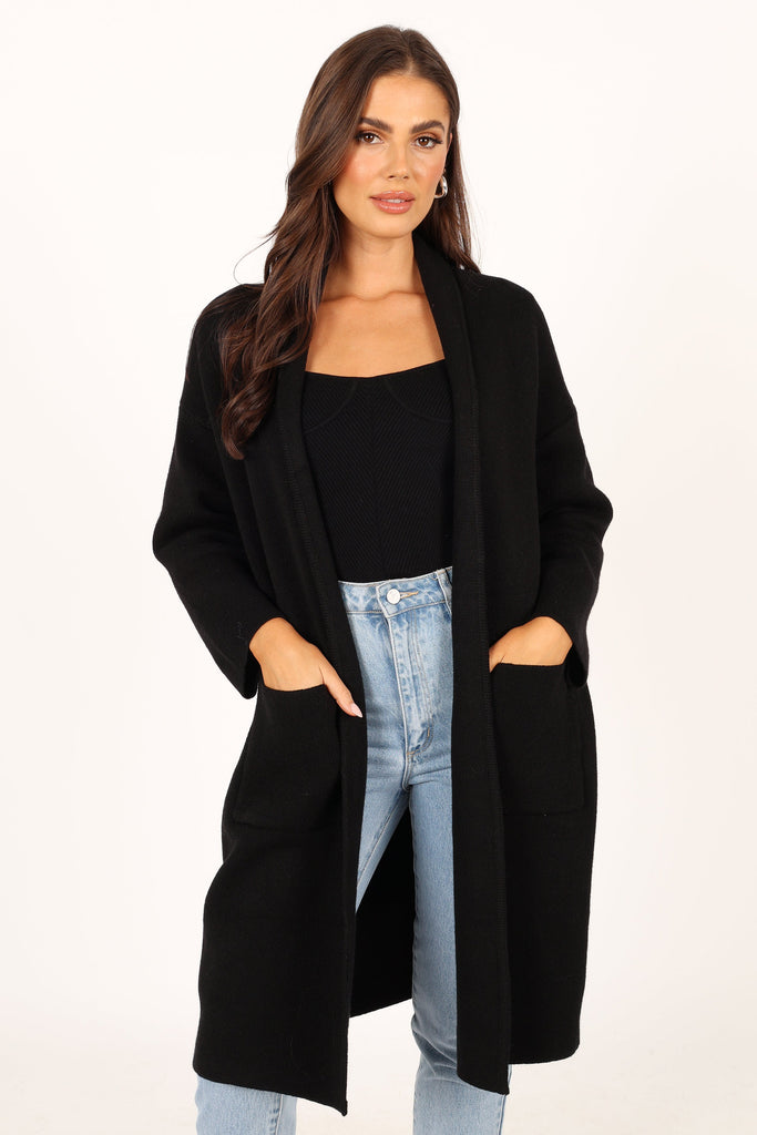 Avah Long Cardigan - Black - Petal & Pup