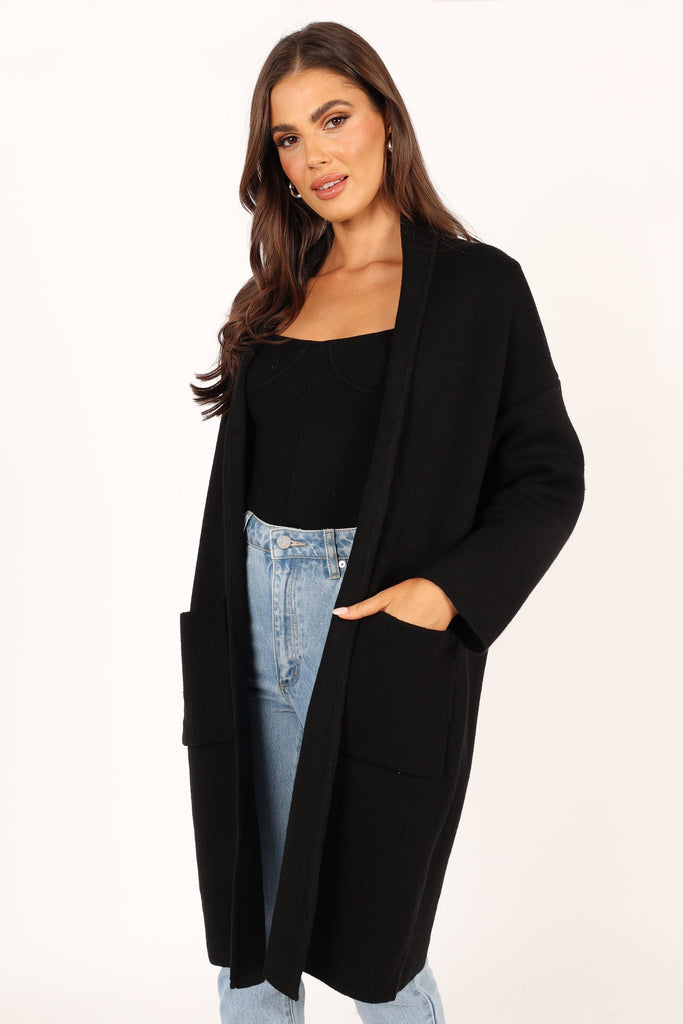 Avah Long Cardigan - Black - Petal & Pup