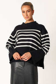 KNITWEAR @Avalynn Striped Knit Sweater - Black White