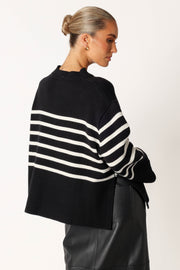 KNITWEAR @Avalynn Striped Knit Sweater - Black White
