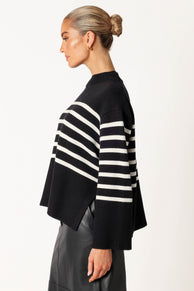 KNITWEAR @Avalynn Striped Knit Sweater - Black White
