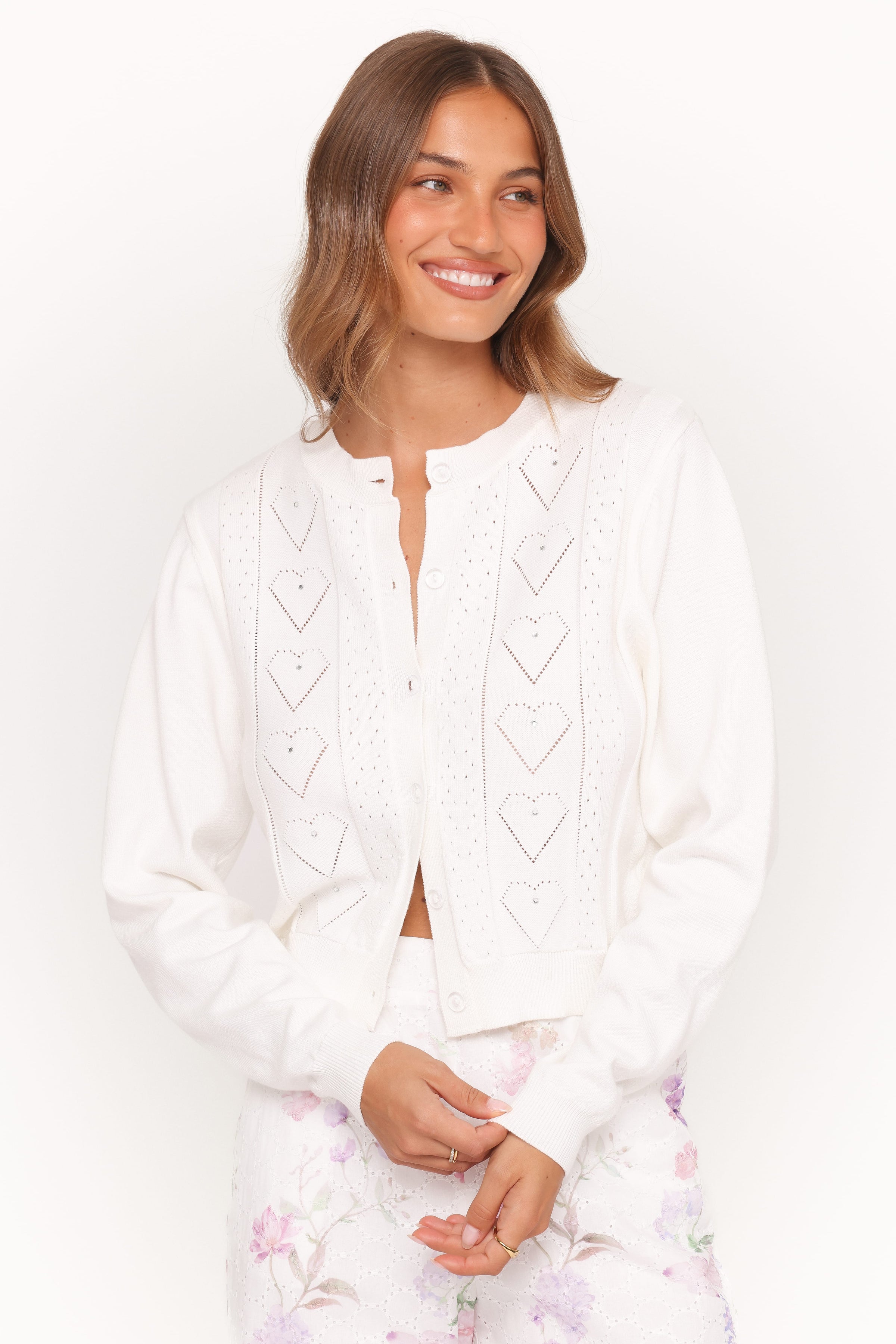 KNITWEAR Baylie Pointelle Cardigan - White