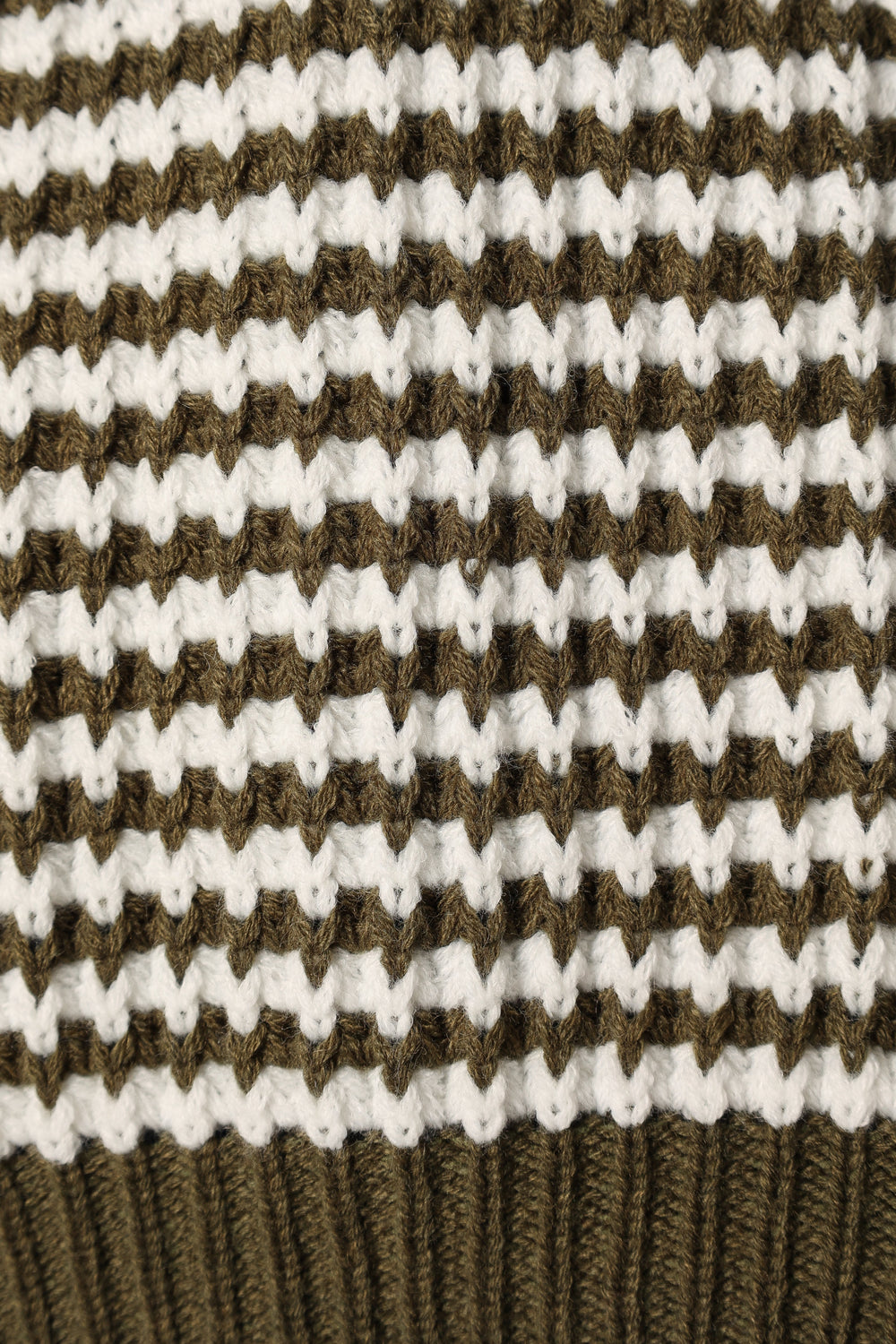 KNITWEAR @Becca Crewneck Waffle Stitch Stripe Knit Sweater - Olive