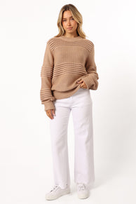 KNITWEAR @Beckett Textured Stripe Knit Sweater - Beige