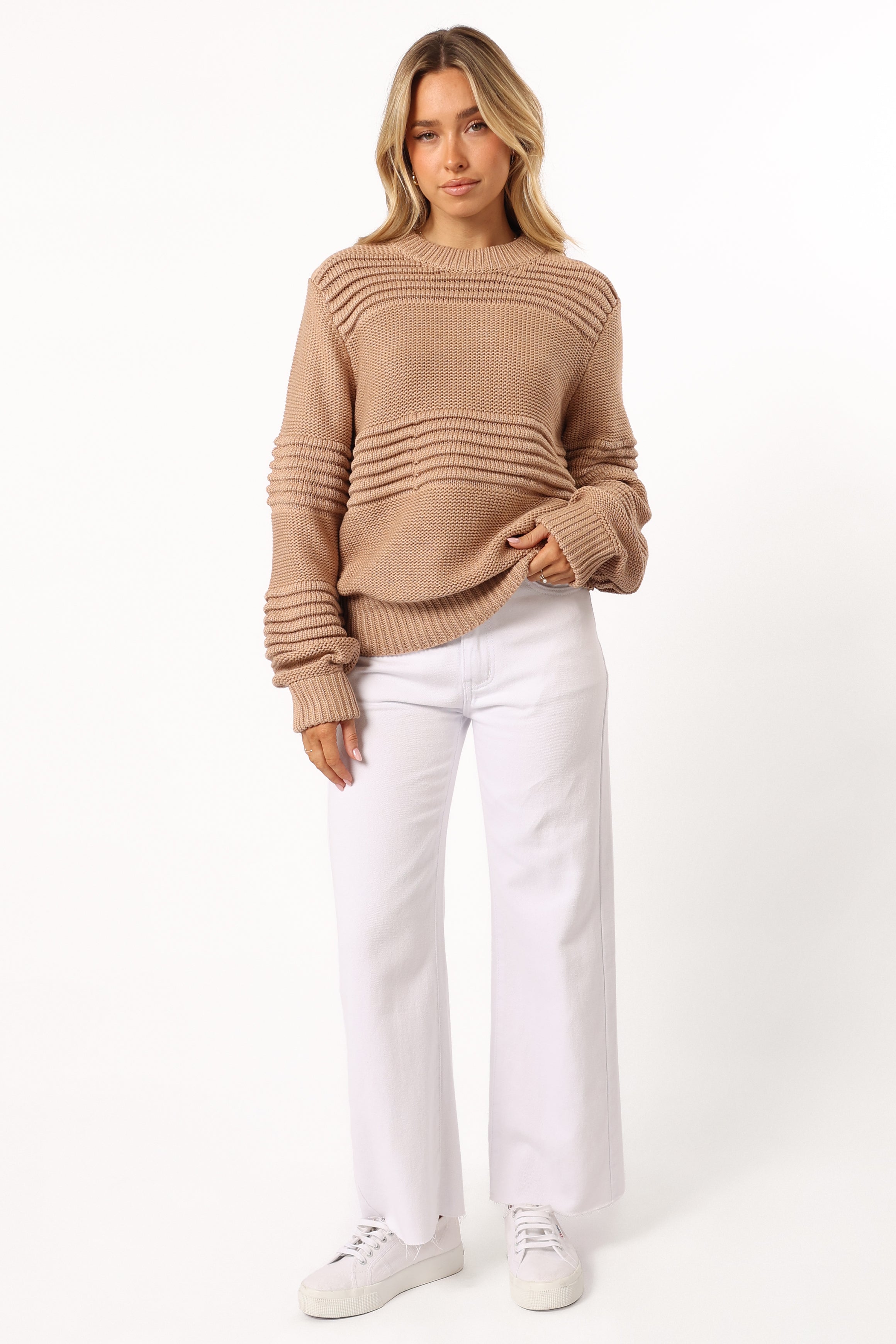 KNITWEAR @Beckett Textured Stripe Knit Sweater - Beige
