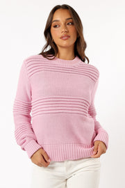 KNITWEAR Beckett Textured Stripe Knit Sweater - Pink