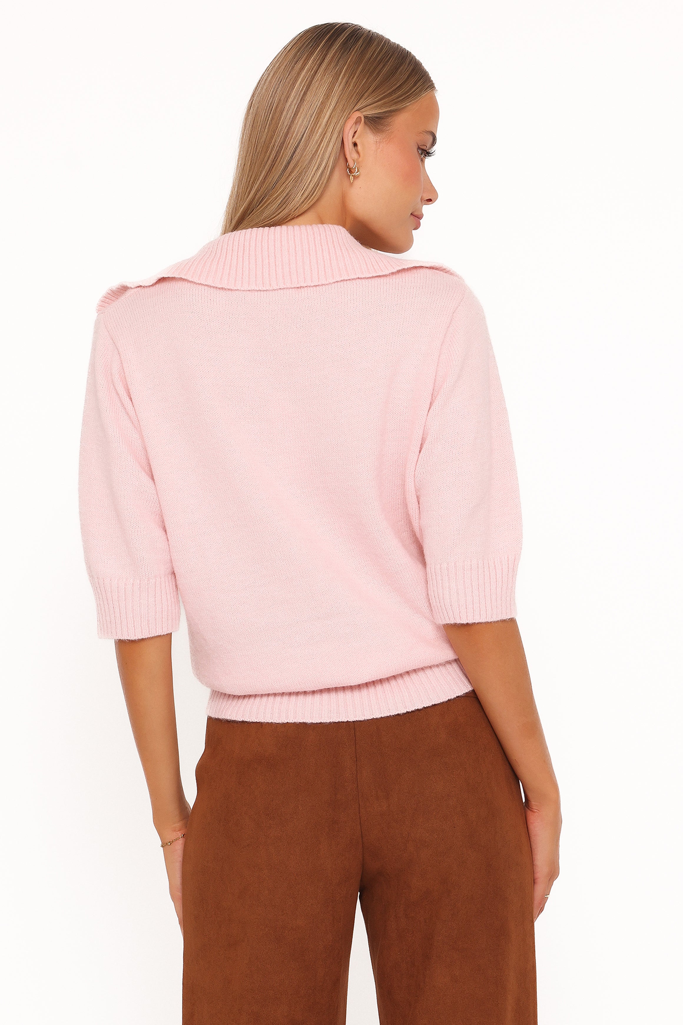 KNITWEAR Bels Short Sleeve Collar Knit Sweater - Pink