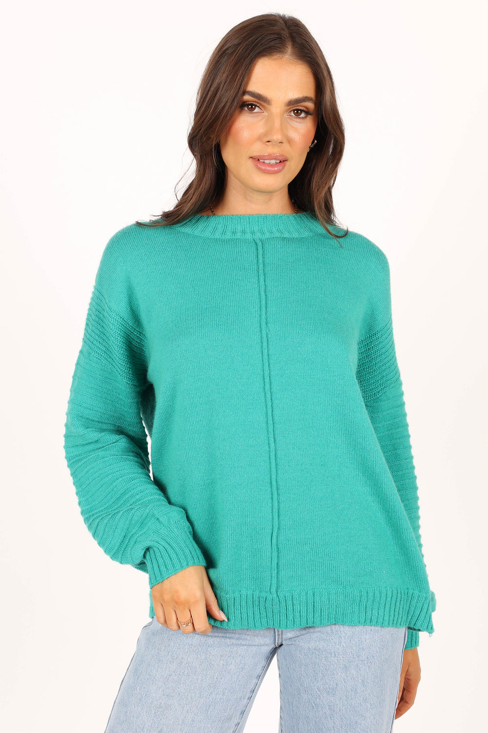 Knitwear Billie Textured Sleeve Knit Sweater - Jade