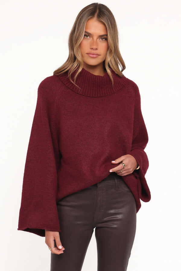 KNITWEAR Bindy Cowlneck Knit Sweater - Wine