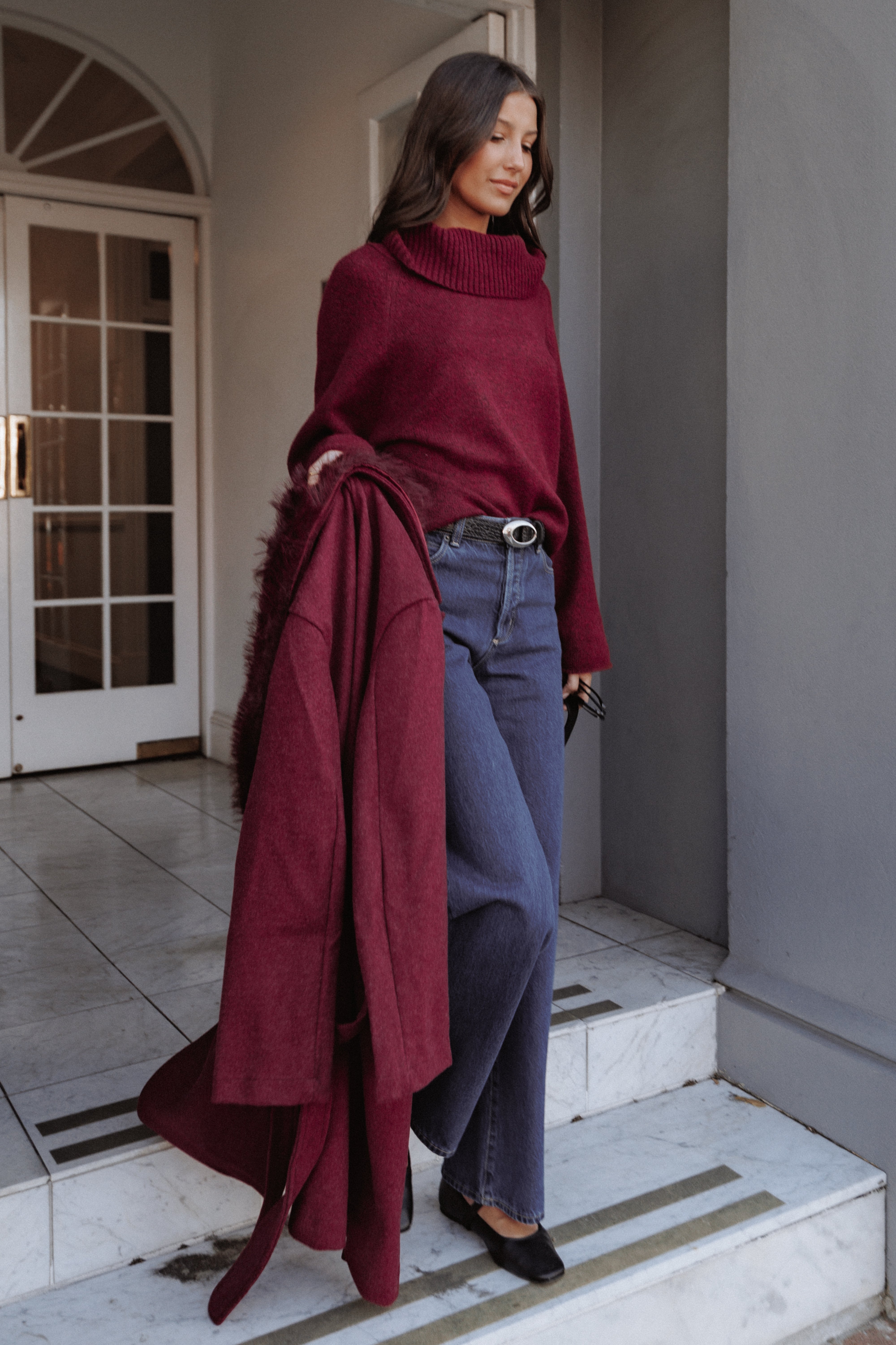 KNITWEAR Bindy Cowlneck Knit Sweater - Wine