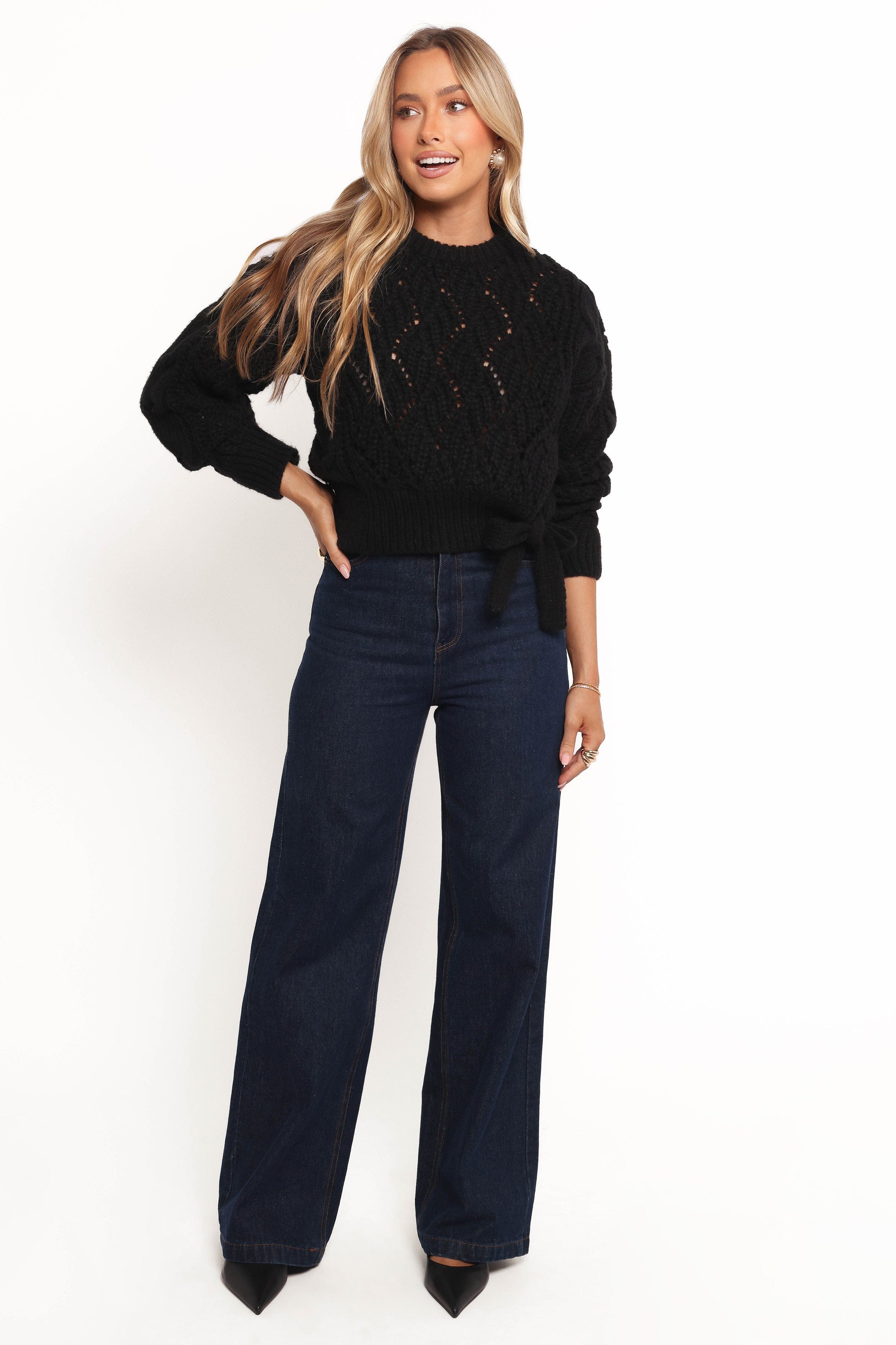 KNITWEAR Birdie Tie Side Knit Sweater - Black