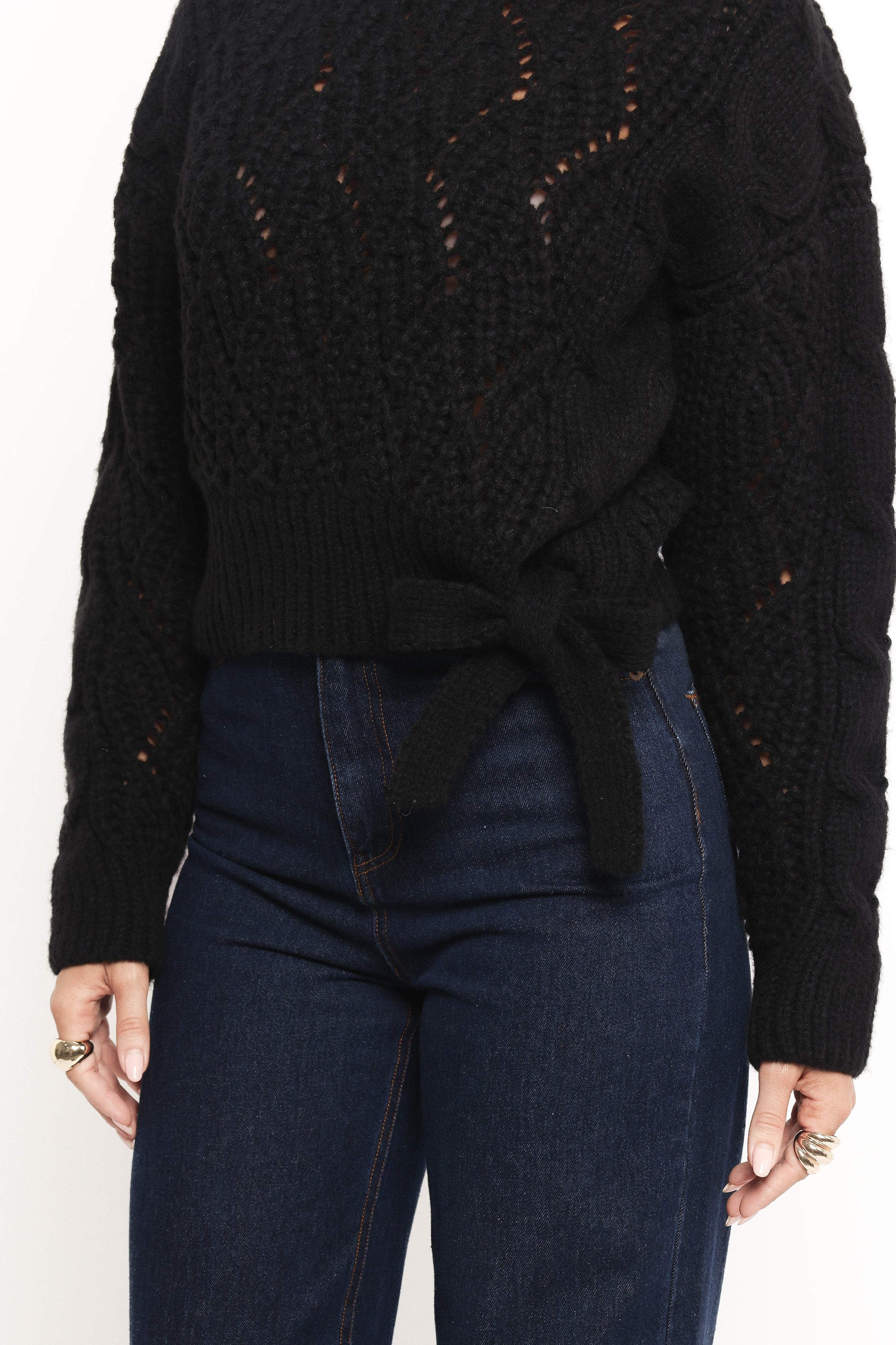 KNITWEAR Birdie Tie Side Knit Sweater - Black