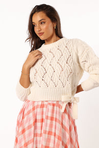 KNITWEAR @Birdie Tie Side Knit Sweater - Cream